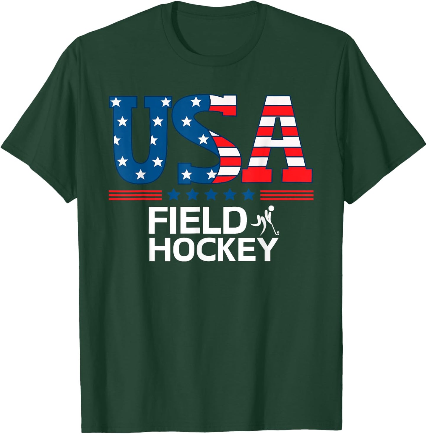 United States Flag Field Hockey USA Team Sport Field Hockey T-Shirt - T-Shirt | Forest