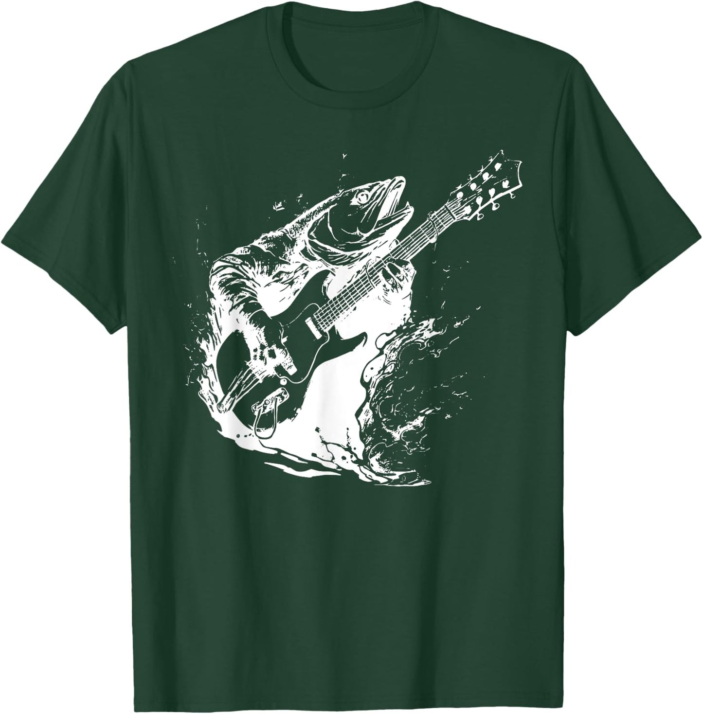 Retro Trout Playing Guitar Funny Fish Guitarist Music Lovers T-Shirt - T-Shirt | Forest