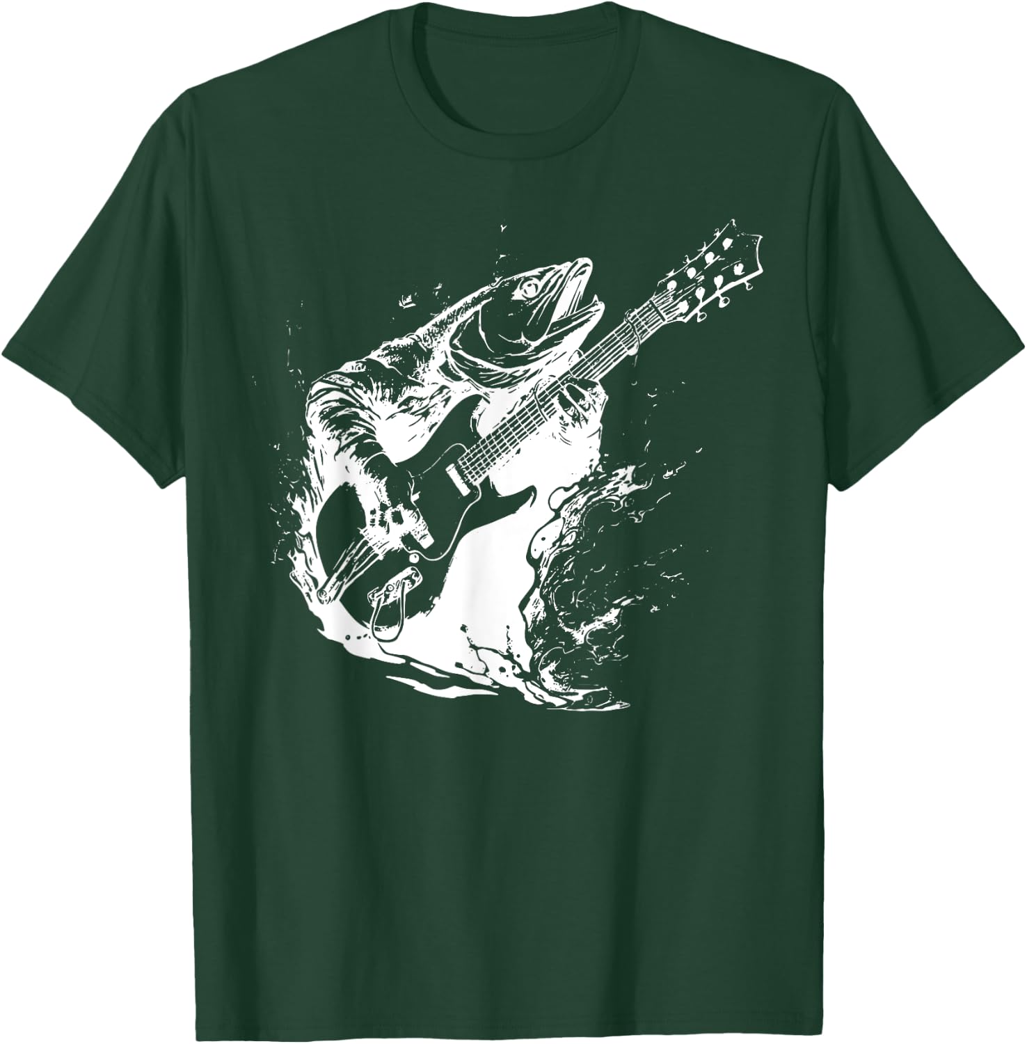 Retro Trout Playing Guitar Funny Fish Guitarist Music Lovers T-Shirt - T-Shirt | Forest