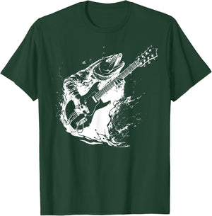Retro Trout Playing Guitar Funny Fish Guitarist Music Lovers T-Shirt - T-Shirt | Forest