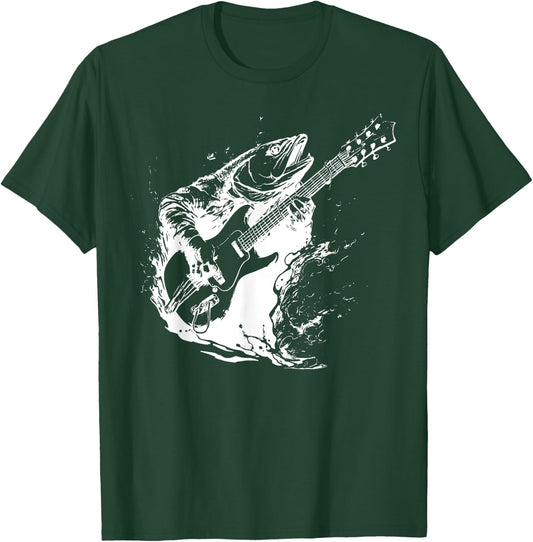 Retro Trout Playing Guitar Funny Fish Guitarist Music Lovers T-Shirt - T-Shirt | Forest