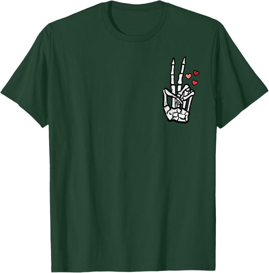 Valentines Day Skeleton Hand Peace Pocket Men Women Kids T-Shirt - T-Shirt | Forest
