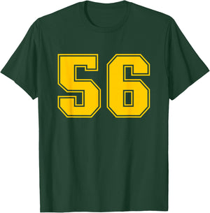 Number #56 Yellow Sports Team Varsity Number T-Shirt - T-Shirt | Forest