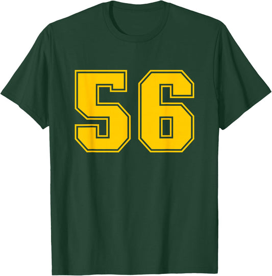 Number #56 Yellow Sports Team Varsity Number T-Shirt - T-Shirt | Forest