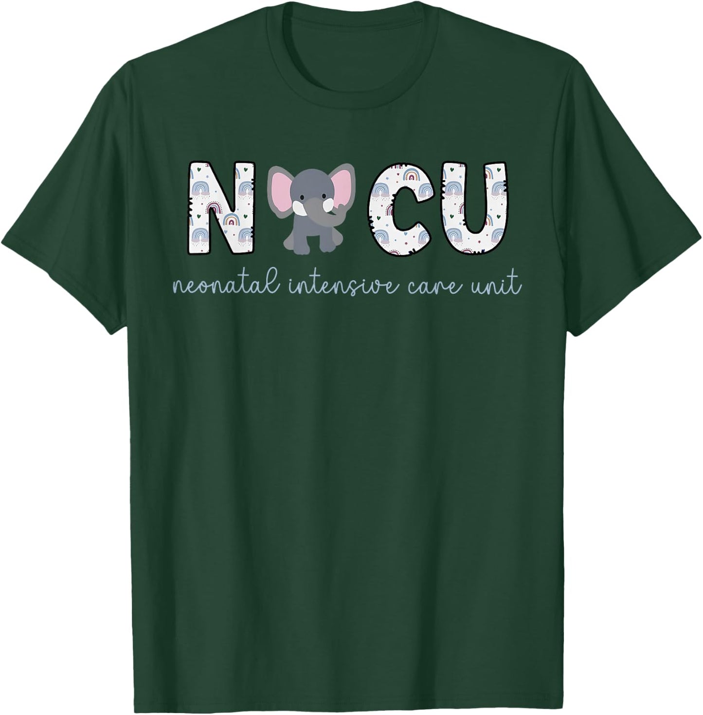 Cute Elephant NICU Nurse Colorful Rainbow Neonatal ICU T-Shirt - T-Shirt | Forest