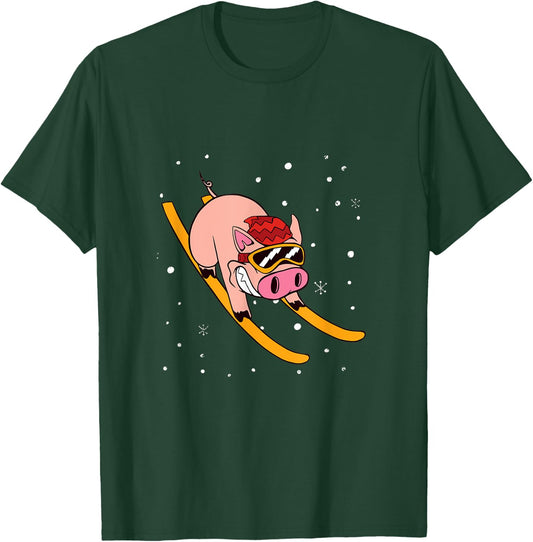 Pig on Skis - Skier Funny Ski Vacation T-Shirt - T-Shirt | Forest