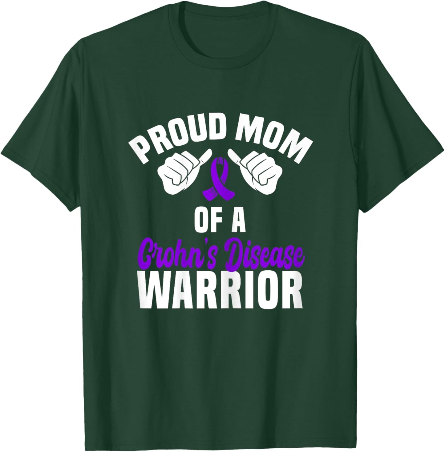 Proud Mom Of A Crohn's Disease Warrior Support Purple Ribbon T-Shirt - T-Shirt | Forest