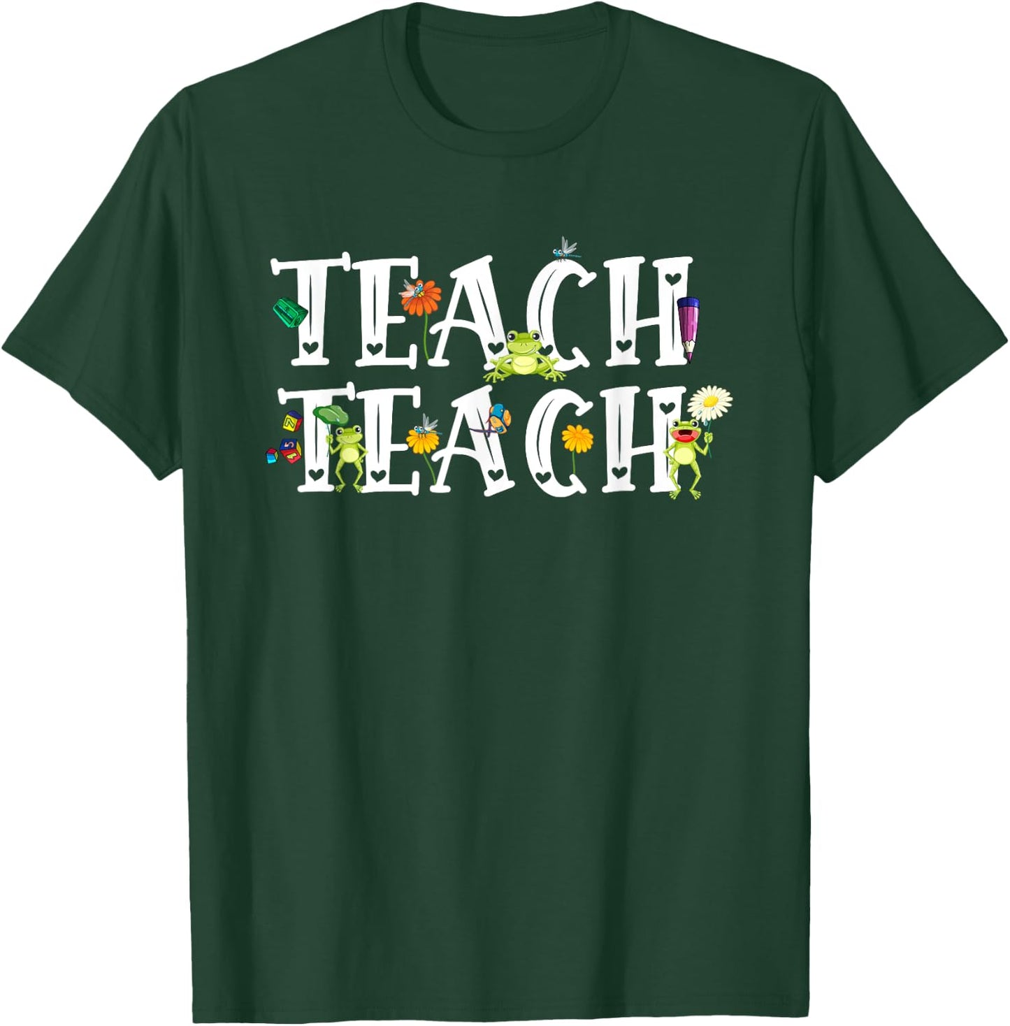 Teacher Cute Frogs Back To School Teach School Student Men Women Girls Kids T-Shirt - T-Shirt | Forest