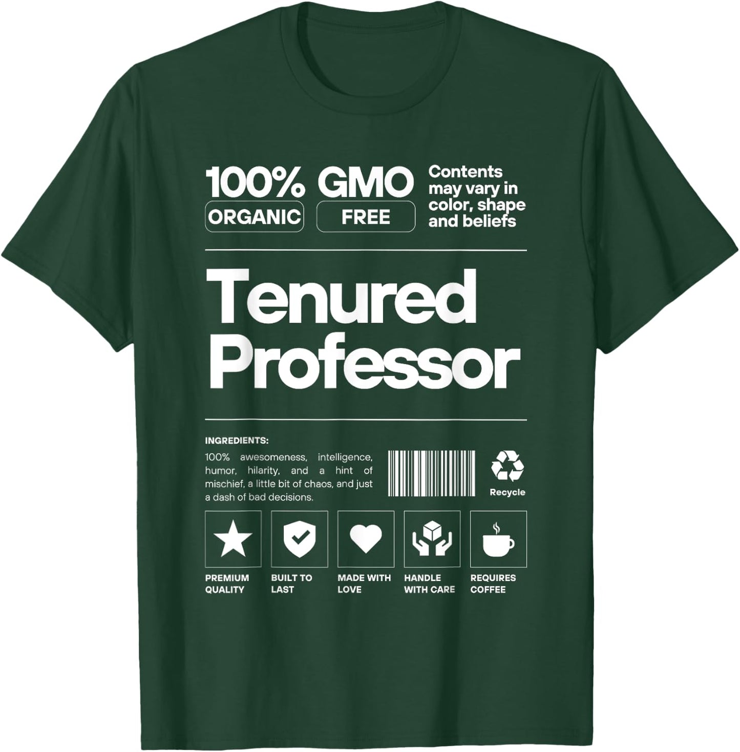 Tenured AF | Professor Promotion | Full Professor 100% Cotton Black T-Shirt - T-Shirt | Forest