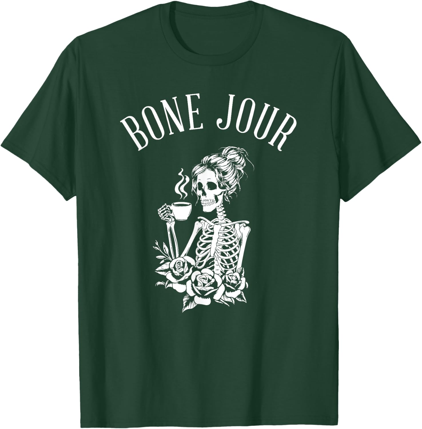 Bone Jour Skeleton Halloween Bon Jour Coffee Drinker T-Shirt - T-Shirt | Forest