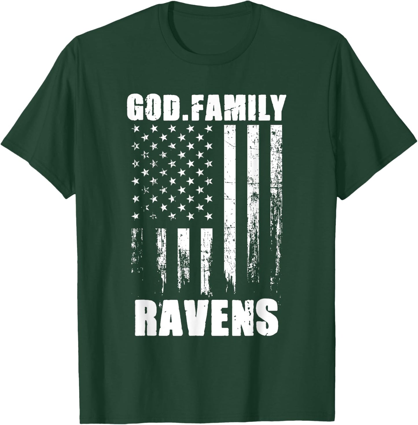 God. Family. Ravens. Vintage USA Flag T-Shirt - T-Shirt | Forest