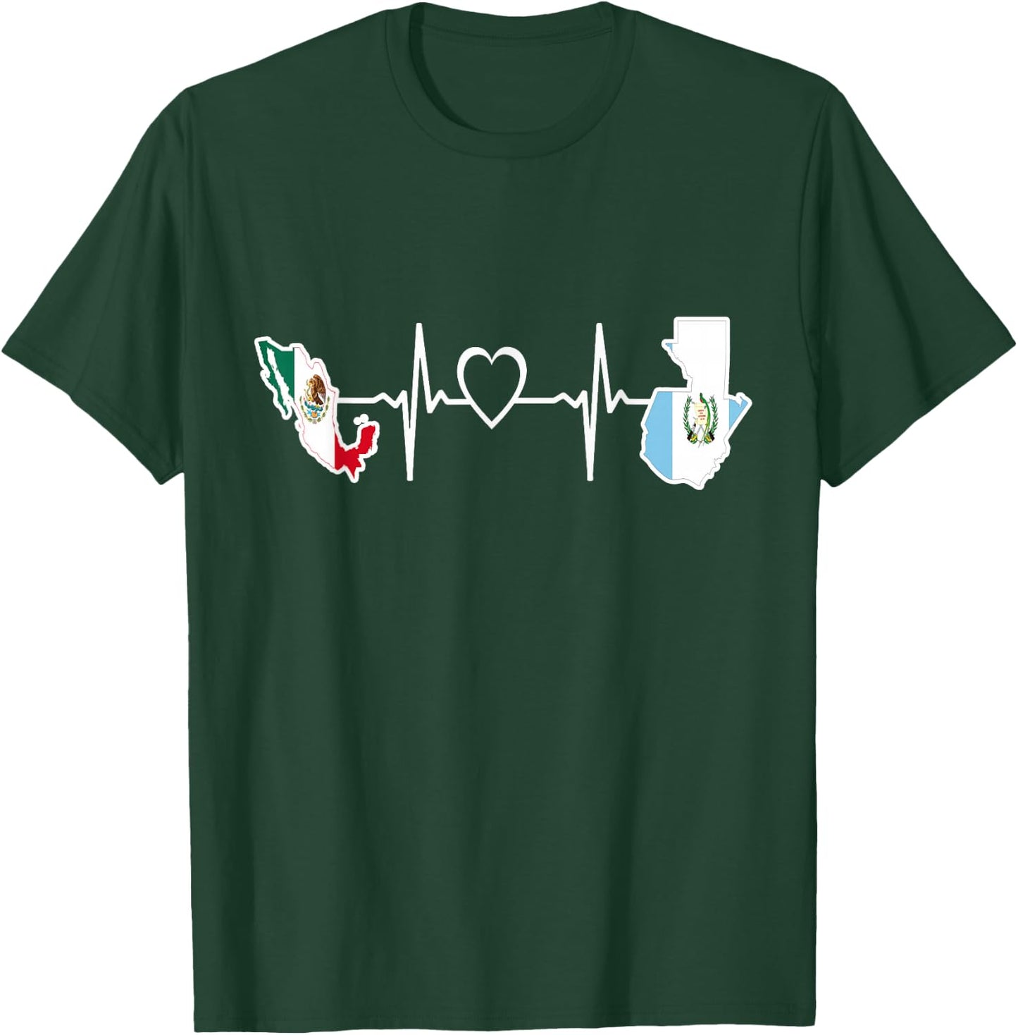 Mexican Guatemalan Flag Shirt Guatemala Mexico Heartbeat T-Shirt - T-Shirt | Forest
