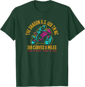 The Dragon Biker US 129 TN and NC USA 318 Curves 11 Miles T-Shirt - T-Shirt | Forest