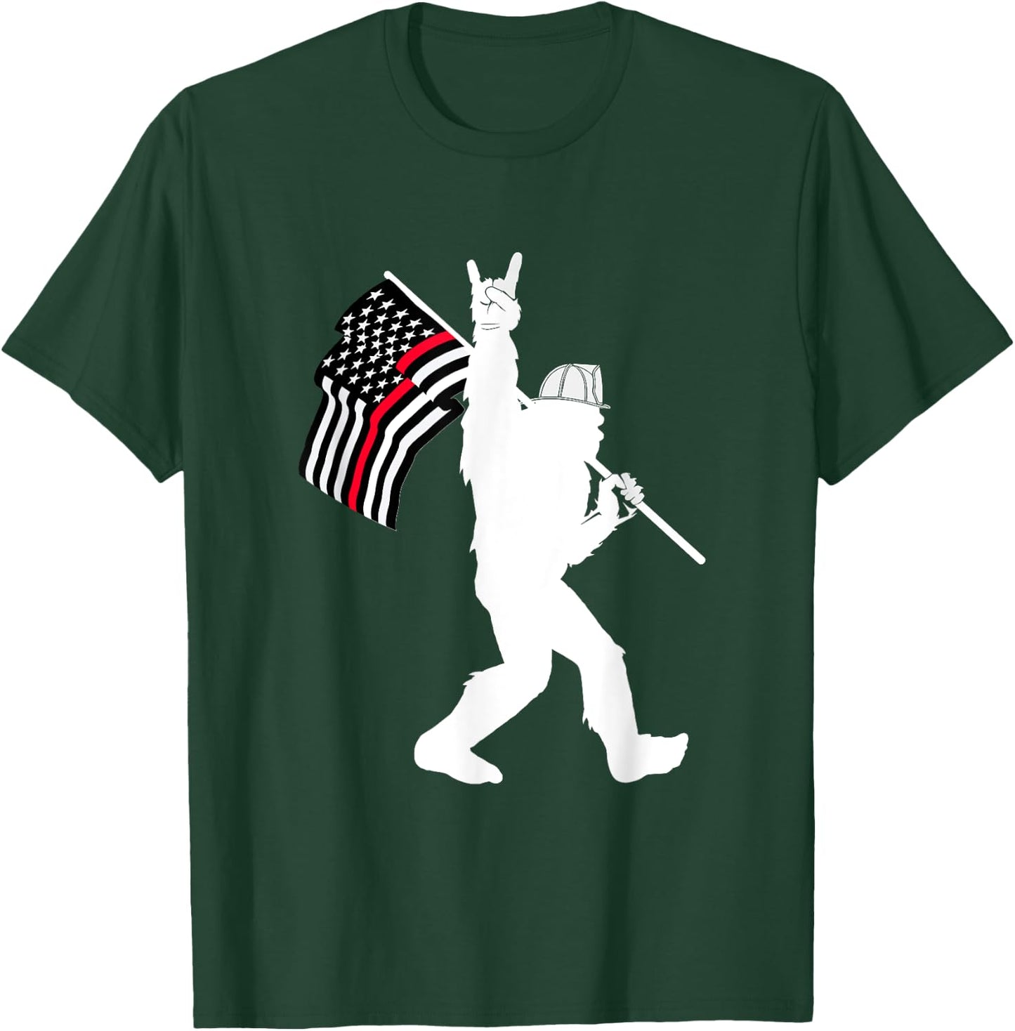 Bigfoot Firefighter Thin Red Line Flag for Dad and Mom T-Shirt - T-Shirt | Forest