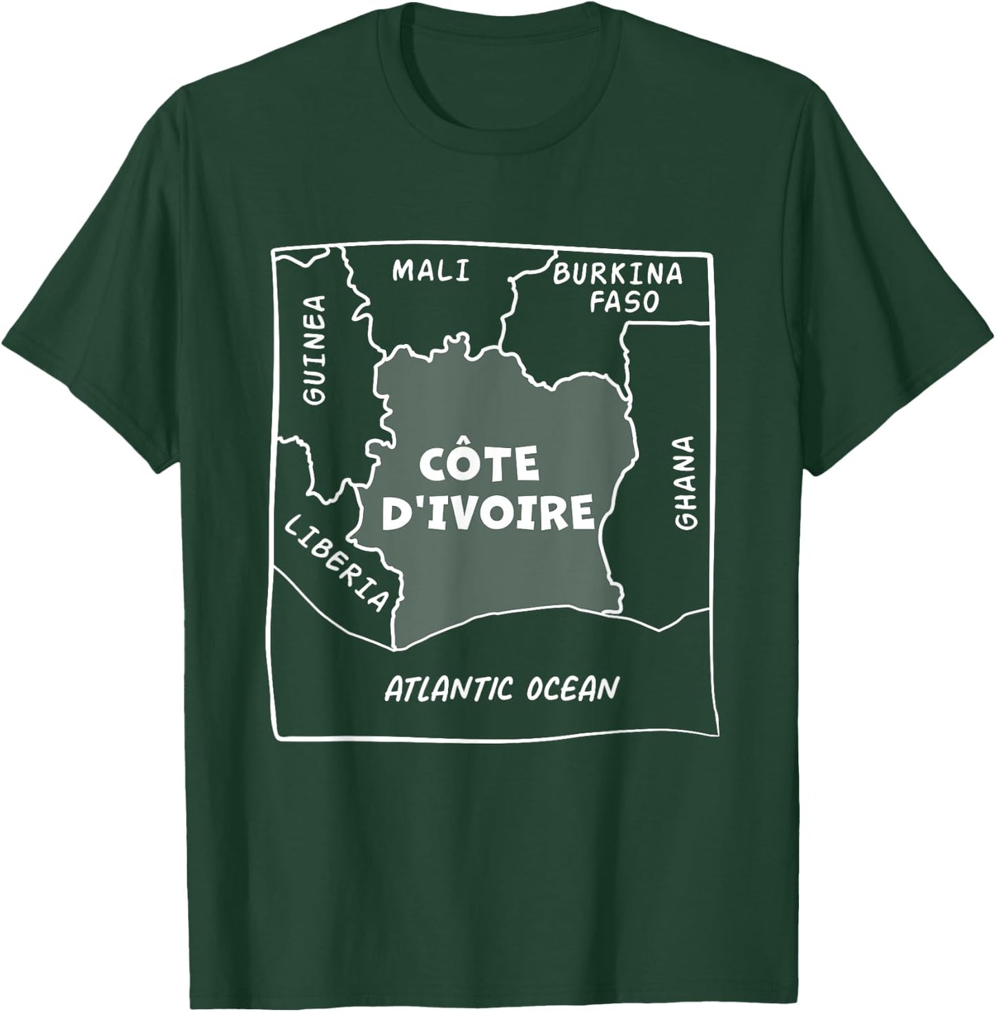 Hand drawn white line political map of Ivory Coast T-Shirt - T-Shirt | Forest