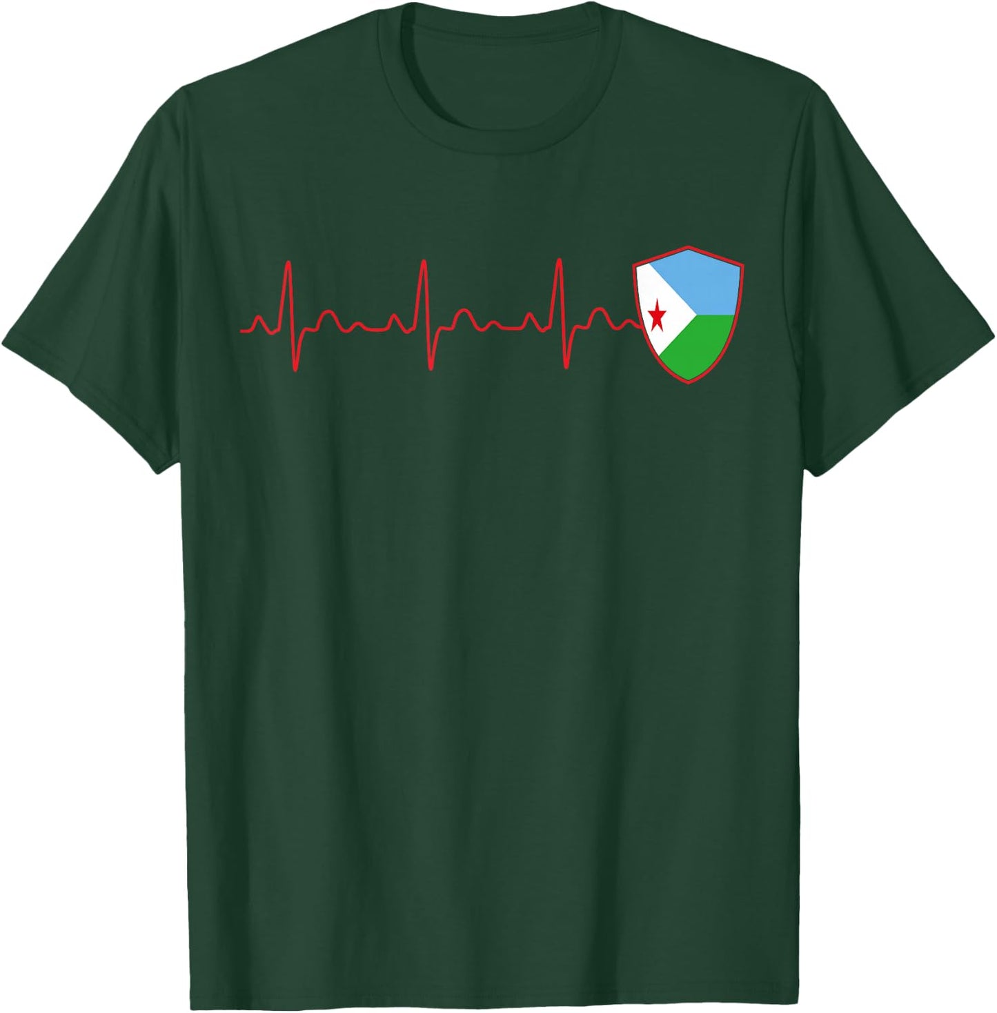 Djibouti Flag Heartbeat EKG Patriotic National T-Shirt - T-Shirt | Forest