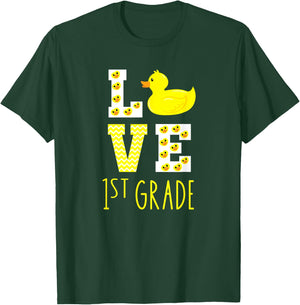 Love 1st Grade Back To School Yellow Duck 1st Grade Teacher T-Shirt - T-Shirt | Forest