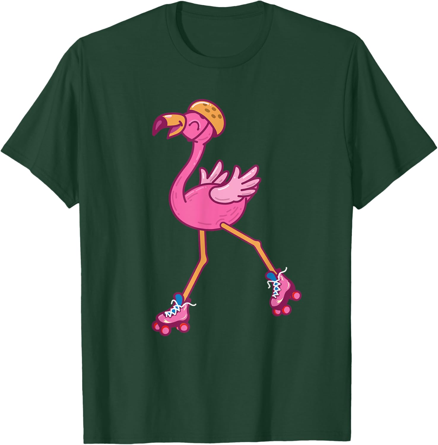Skater Flamingo - Cute Flamingo Lover Roller Skating T-Shirt - T-Shirt | Forest