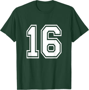 Number 16 Varsity Sports Team Jersey 16th Birthday 16 Years T-Shirt - T-Shirt | Forest