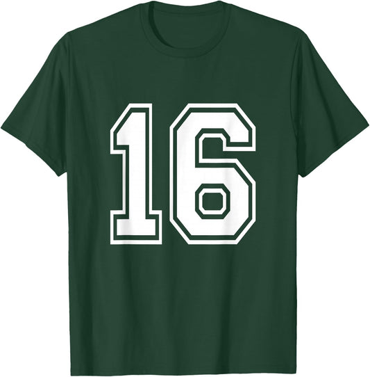Number 16 Varsity Sports Team Jersey 16th Birthday 16 Years T-Shirt - T-Shirt | Forest