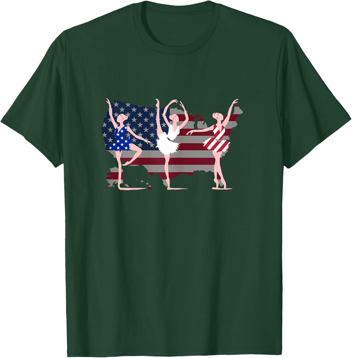 Ballerina Ballet USA American Flag 4th of July Dance Gift T-Shirt - T-Shirt | Forest