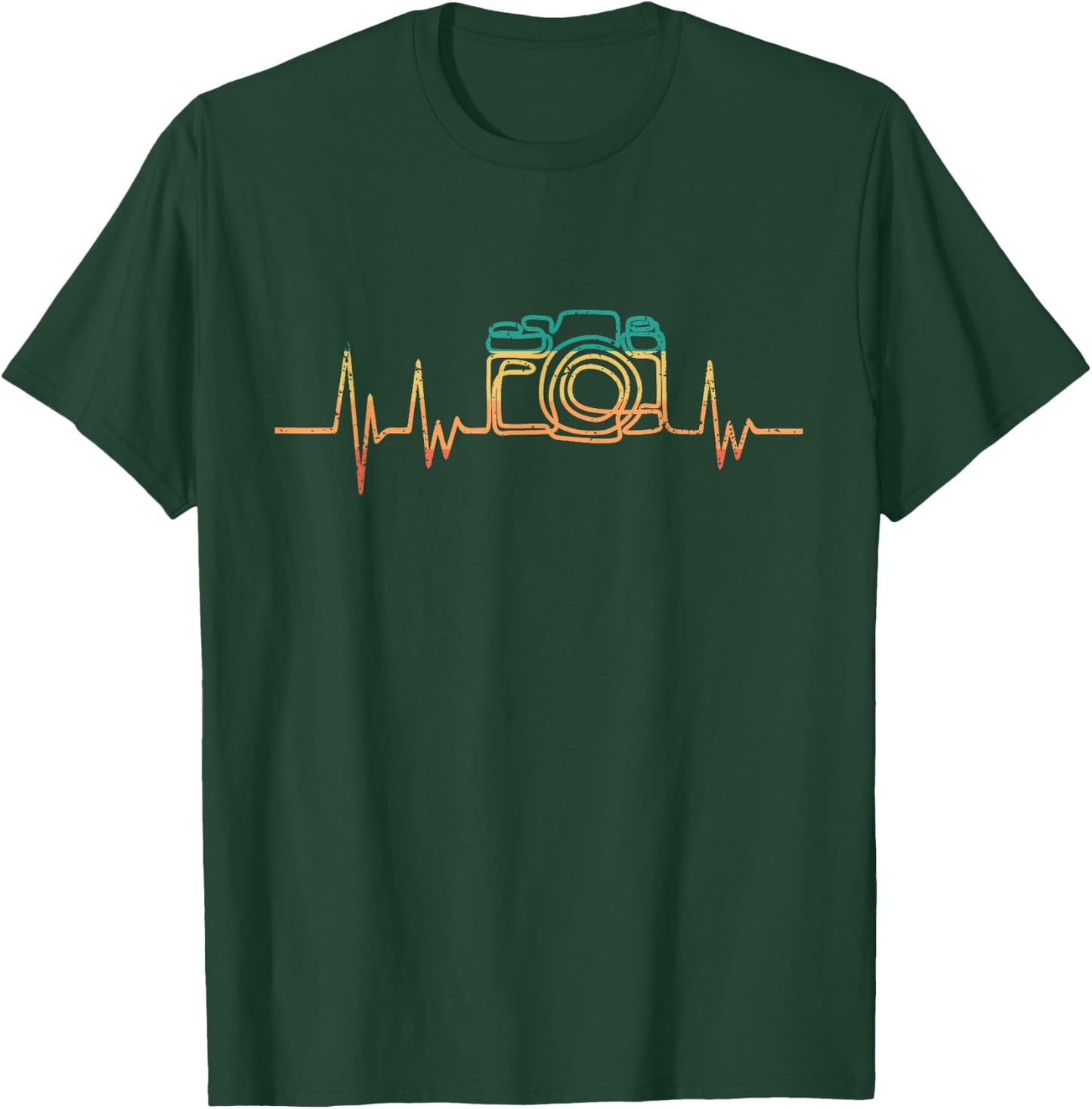 Photographer Heartbeat Retro Camera Photography Cameraman T-Shirt - T-Shirt | Forest
