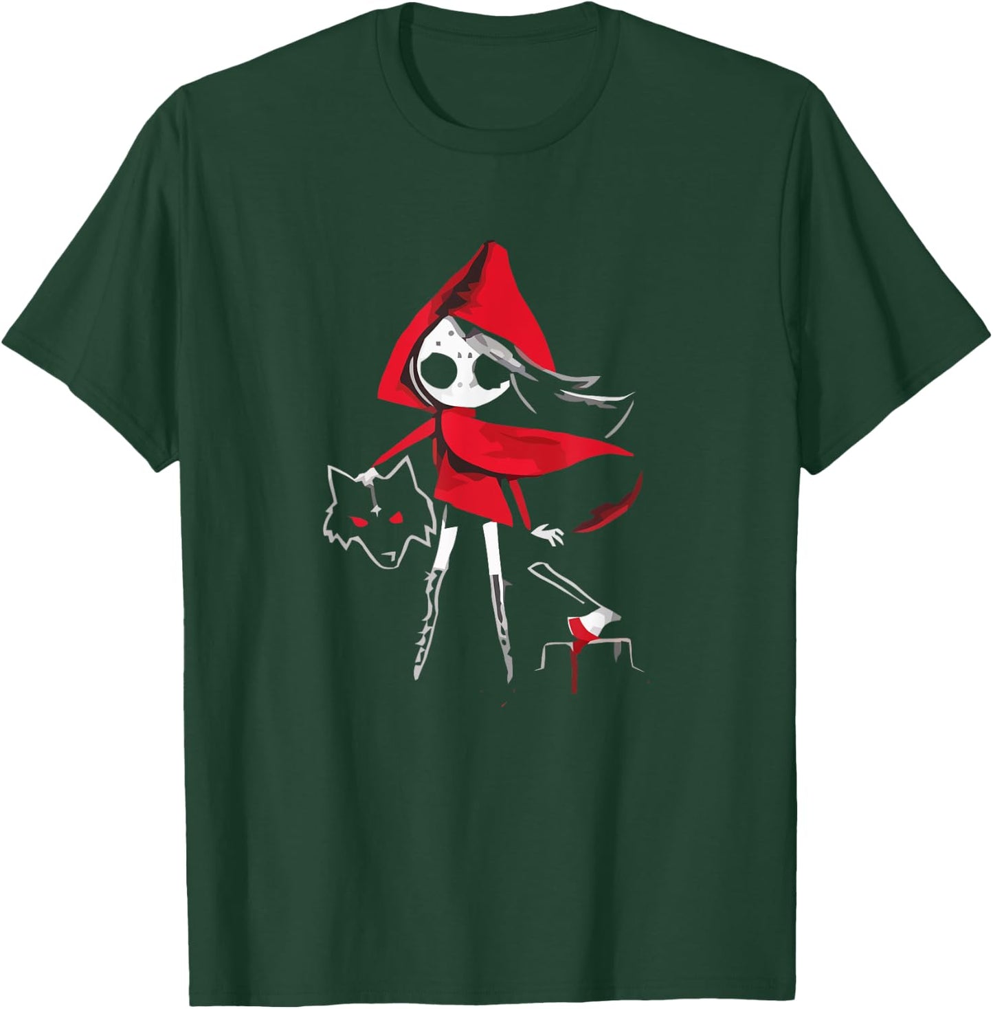 Red Riding Hood Girl with Head of Wolf Scary Gothic Art T-Shirt - T-Shirt | Forest