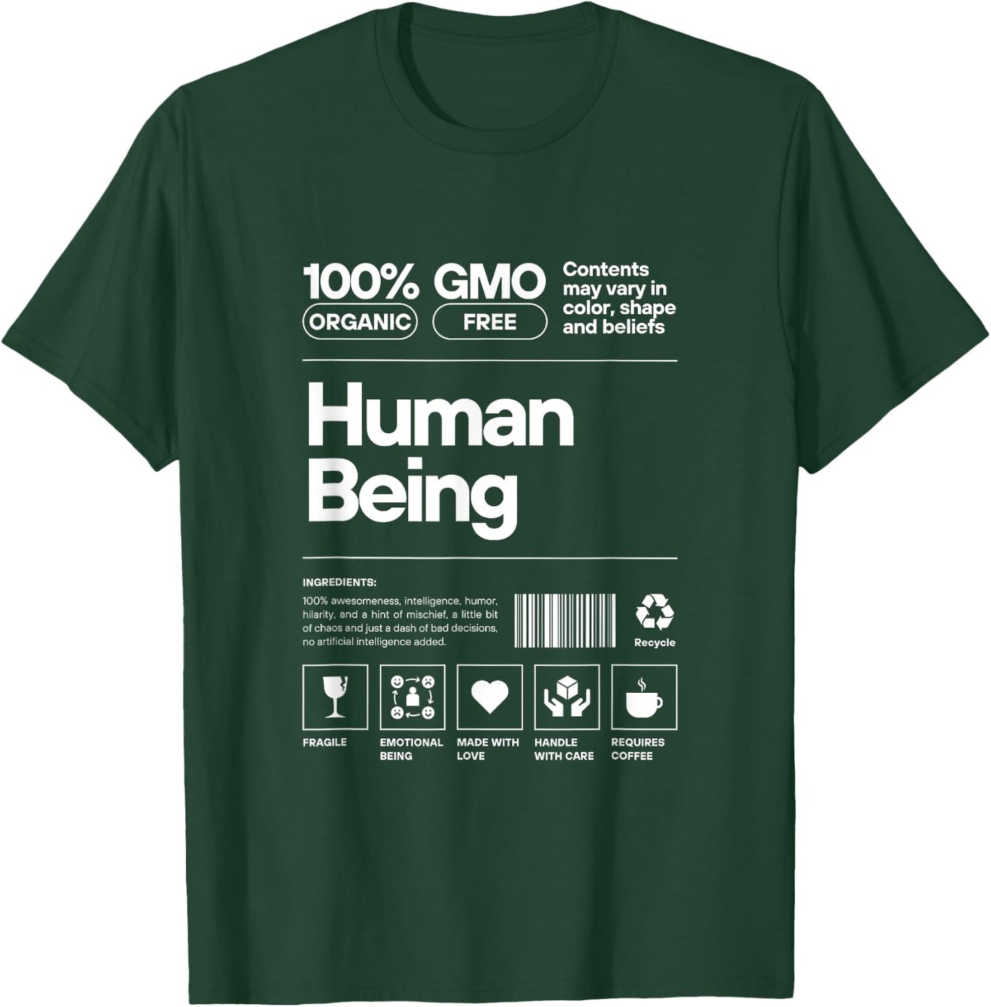 Human Being Personality Nutrition Facts Sarcastic T-Shirt - T-Shirt | Forest