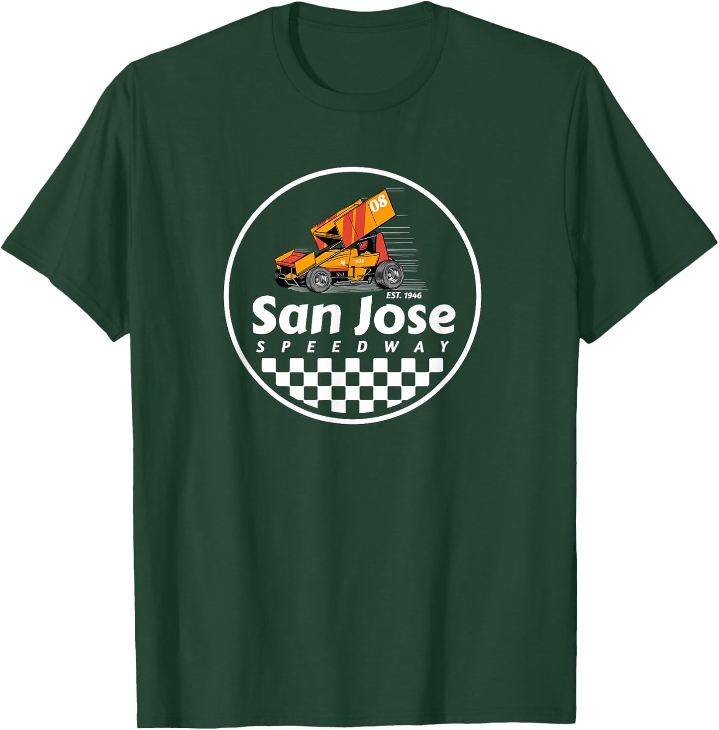 San Jose Speedway Checkered Design T-Shirt - T-Shirt | Forest