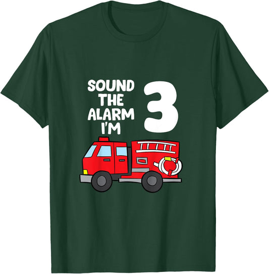 Sound Alarm I'm 3 Children 3. Birthday Fire Truck T-Shirt - T-Shirt | Forest