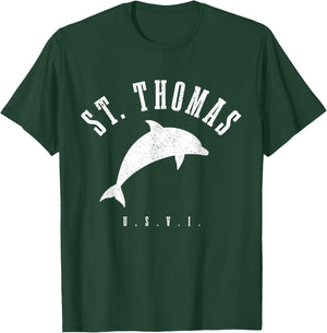 St. Thomas US Virgin Islands Dolphin Vacation USVI Vintage T-Shirt - T-Shirt | Forest