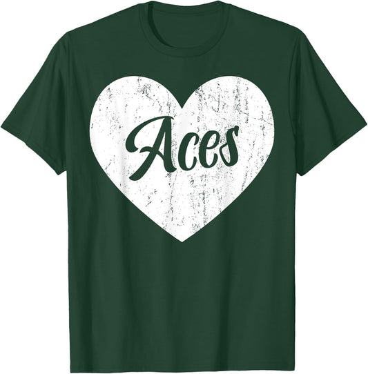 Aces School Sports Fan Team Spirit Mascot Heart Gift T-Shirt - T-Shirt | Forest