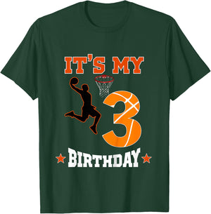 Kids It's My 3rd Birthday Basketball Dunk Boy 3 Years Old T-Shirt - T-Shirt | Forest