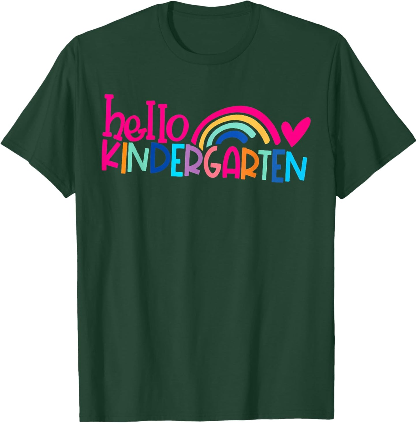 Cute Hello Kindergarten Rainbow Heart Back To School T-Shirt - T-Shirt | Forest