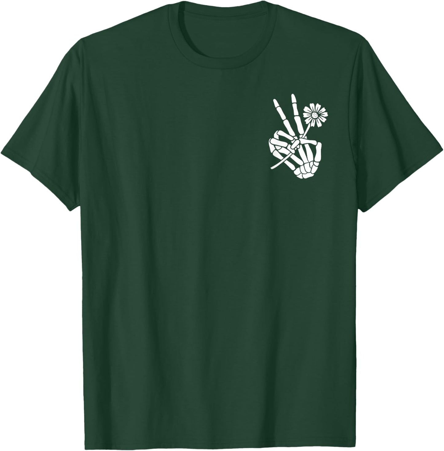 Skeleton Hand Holding Flower Peace Sign Halloween Pocket T-Shirt - T-Shirt | Forest