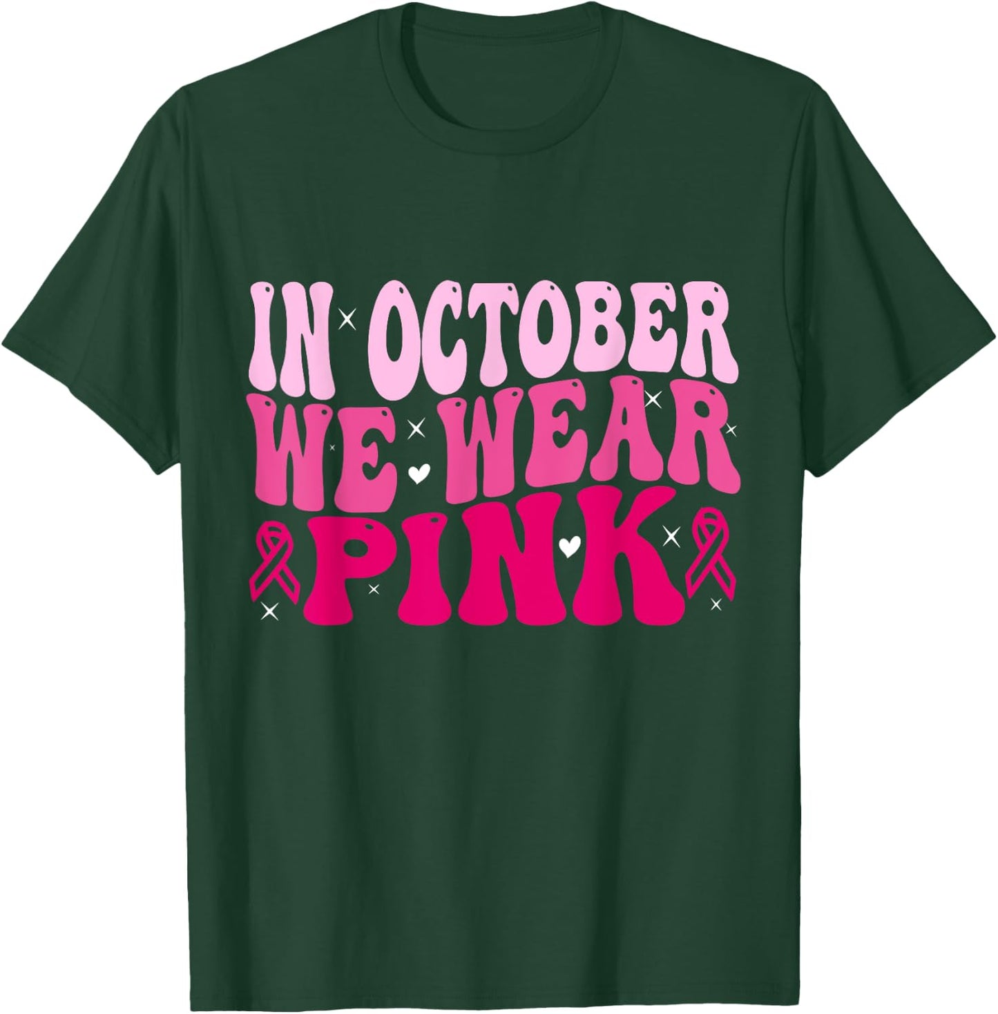 In October We Wear Pink Halloween Breast Cancer Awareness T-Shirt - T-Shirt | Forest