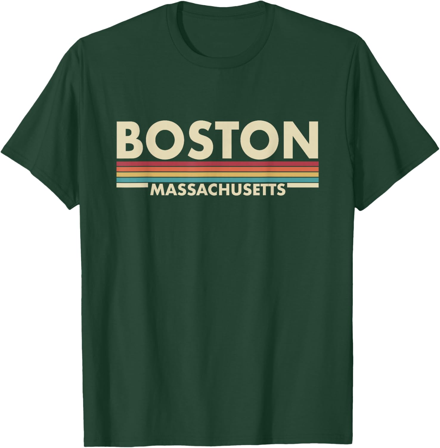 Graphic Club Inc. Boston - Massachusetts Vintage Retro Stripes Classic T-Shirt - T-Shirt | Forest