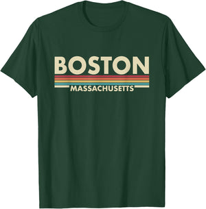 Graphic Club Inc. Boston - Massachusetts Vintage Retro Stripes Classic T-Shirt - T-Shirt | Forest