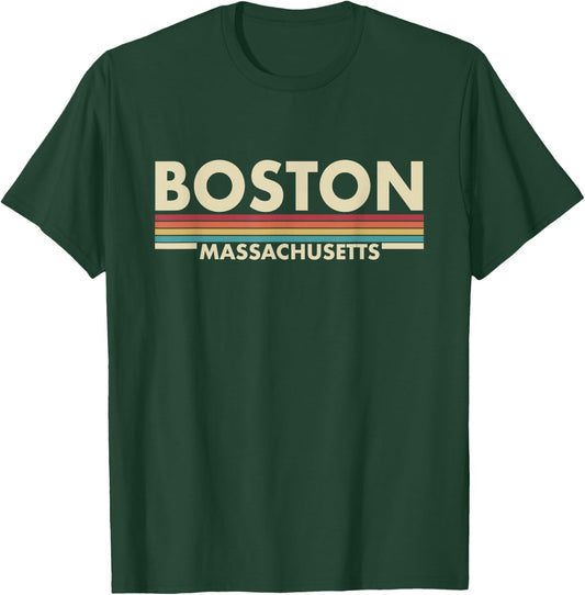 Graphic Club Inc. Boston - Massachusetts Vintage Retro Stripes Classic T-Shirt - T-Shirt | Forest