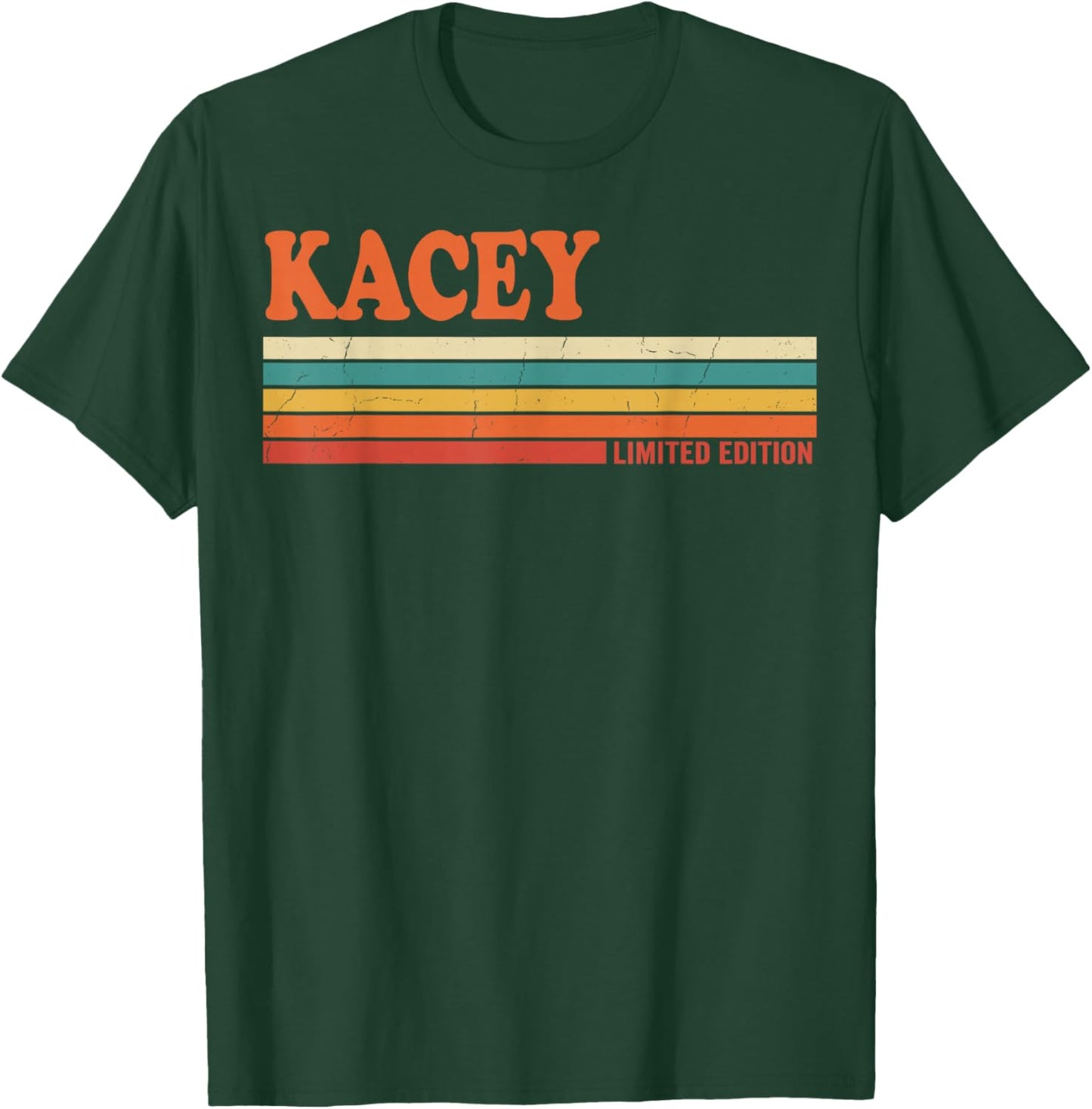 Kacey Retro Personalized First Name Vintage Stripes T-Shirt - T-Shirt | Forest