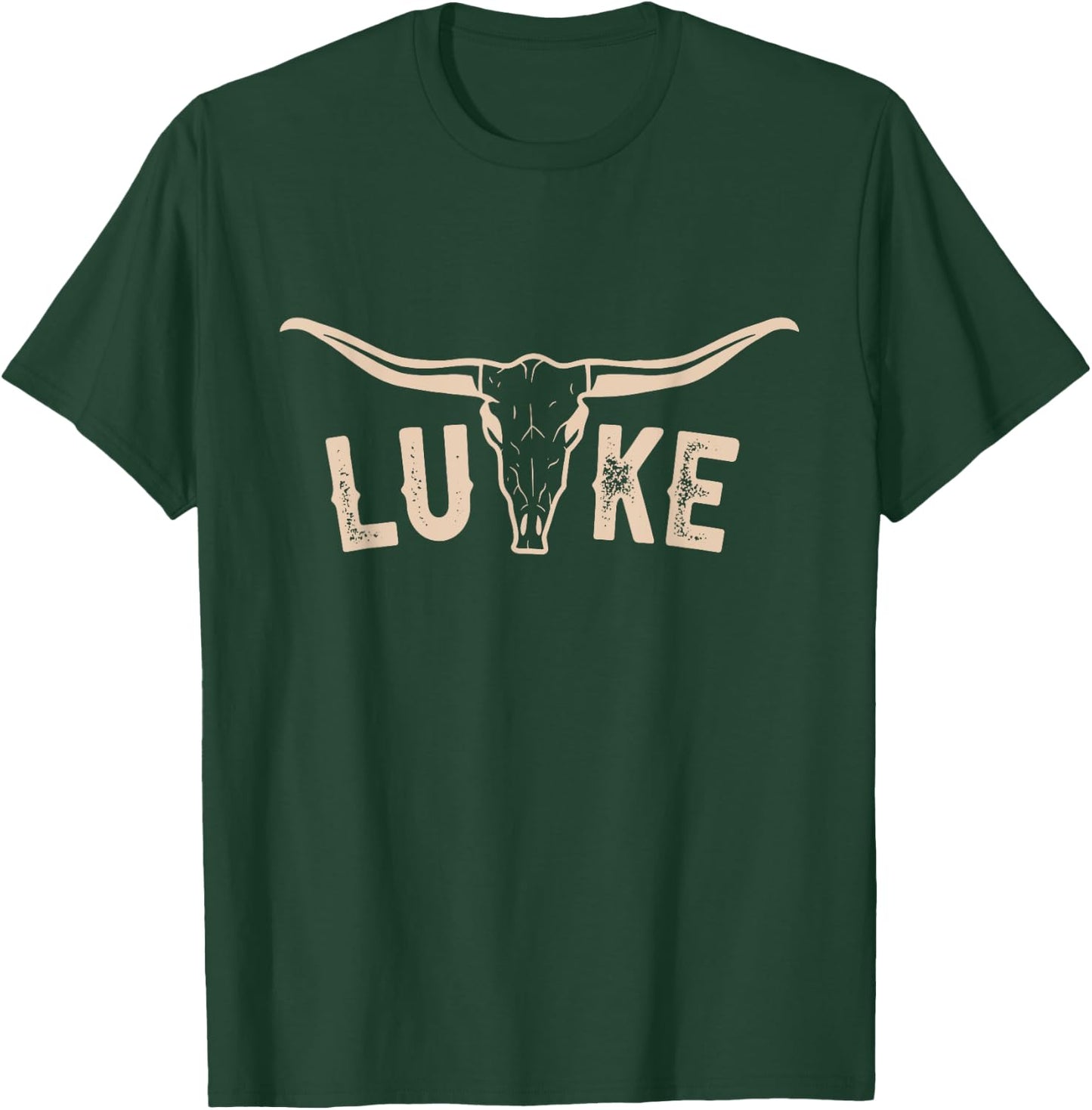 Vintage Luke Bull-Skull Western Gift Personalized Name T-Shirt - T-Shirt | Forest