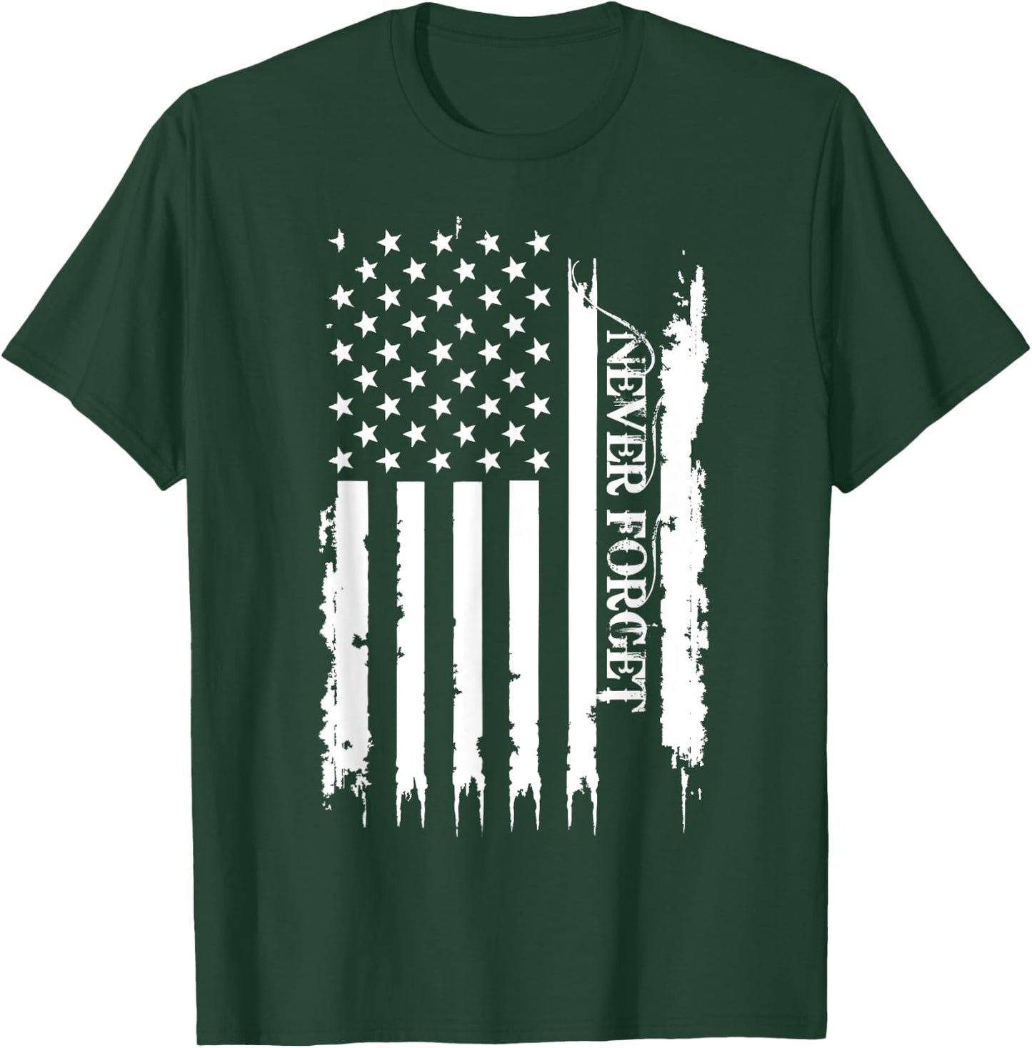 Never Forget United States Distressed w US Flag T-Shirt - T-Shirt | Forest
