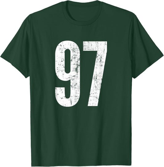 Number 97 Ninety Seven Distressed Vintage Sport Team Players T-Shirt - T-Shirt | Forest
