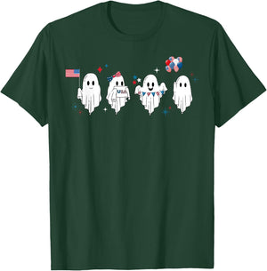 Cute Ghost American Flag Spooky Patriotic 4th Of July T-Shirt - T-Shirt | Forest