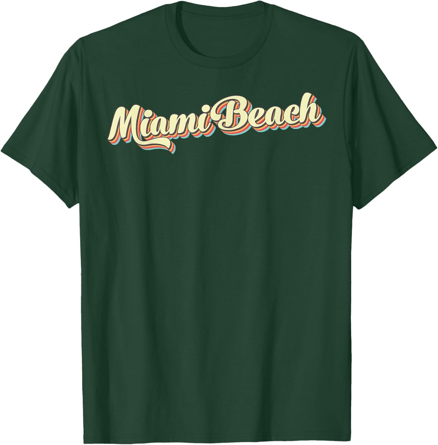 Miami Beach Retro Art Baseball Font Vintage T-Shirt - T-Shirt | Forest