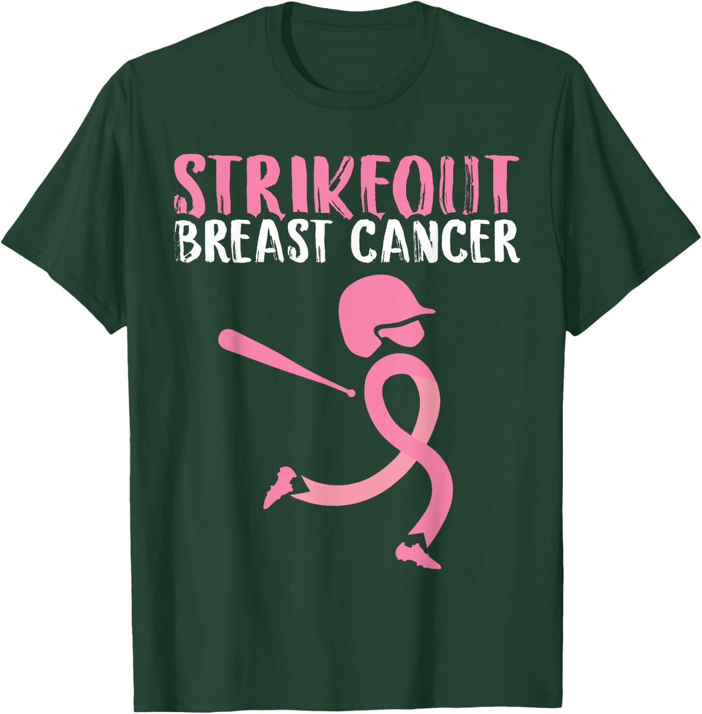 Strike Out Breast Cancer Awareness Pink Ribbon Baseball Girl T-Shirt - T-Shirt | Forest