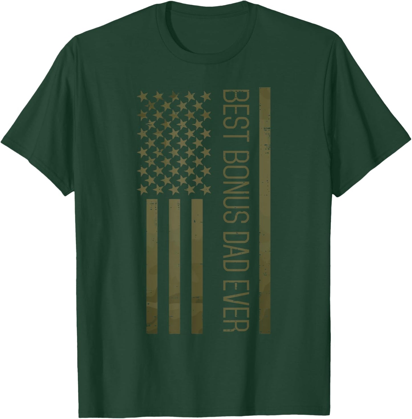 Fathers Day Best Bonus Dad Ever America Flag Stepdad Patriot T-Shirt - T-Shirt | Forest