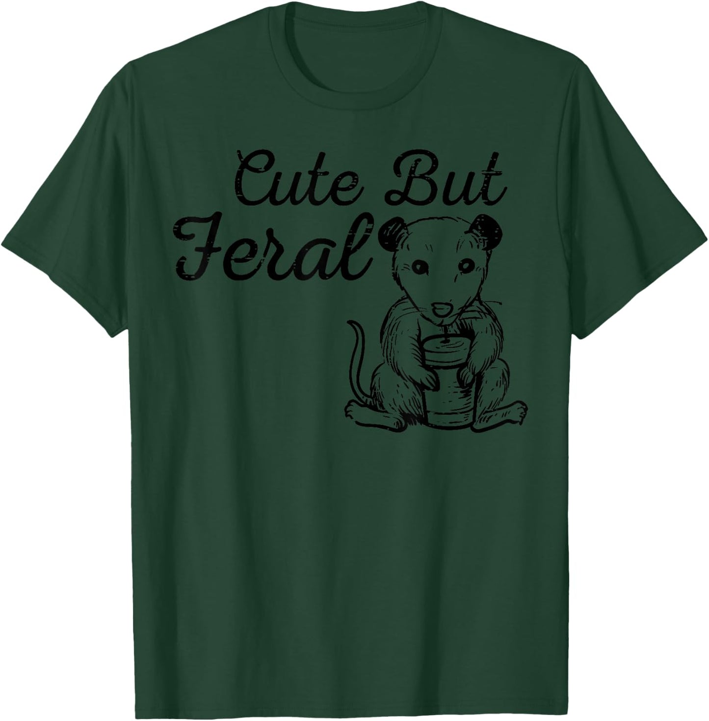 Opossum Cute But Feral Funny Possum Street Cat Kid Women Men T-Shirt - T-Shirt | Forest
