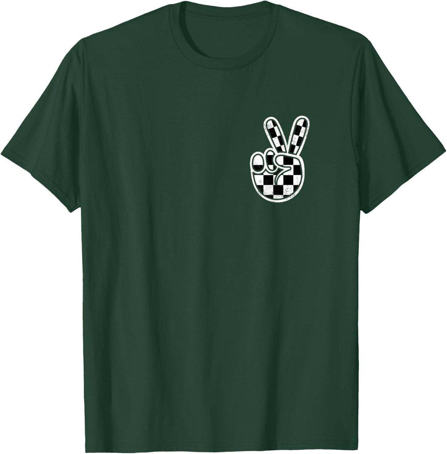 Checkered Peace Sign Hand Racing Flag Race Car Boys Toddler T-Shirt - T-Shirt | Forest