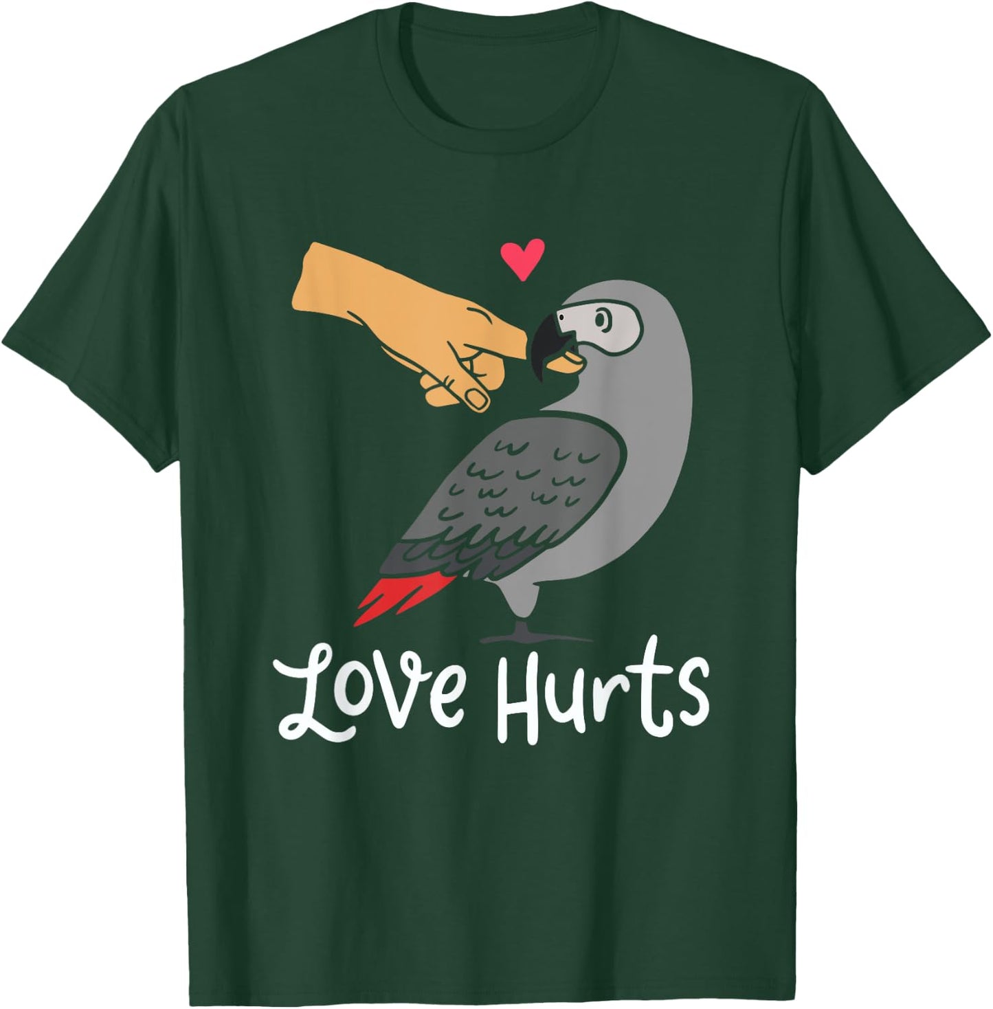 Love Hurts, African Grey Parrot T-Shirt - T-Shirt | Forest